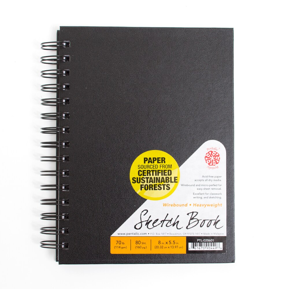 Pentalic, Black, Sketchbooks & Pads, Art & School, 70#, Wire bound, 110 sheet, 90059